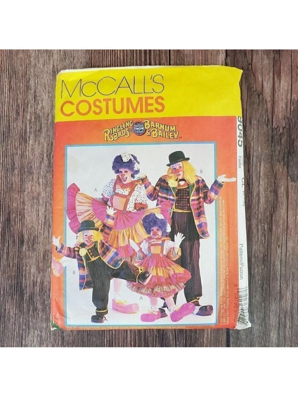 McCall's Pattern #9045 ~ Ringling Bros. Circus Clown Costume ~ Child 6 7 8 FF/UC